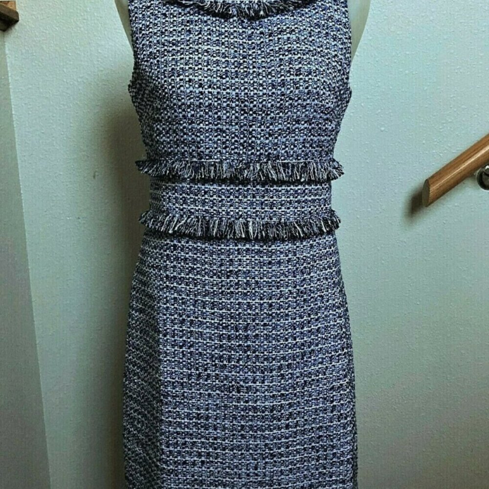 Sail to Sable Blue and White Tweed Midi Dress